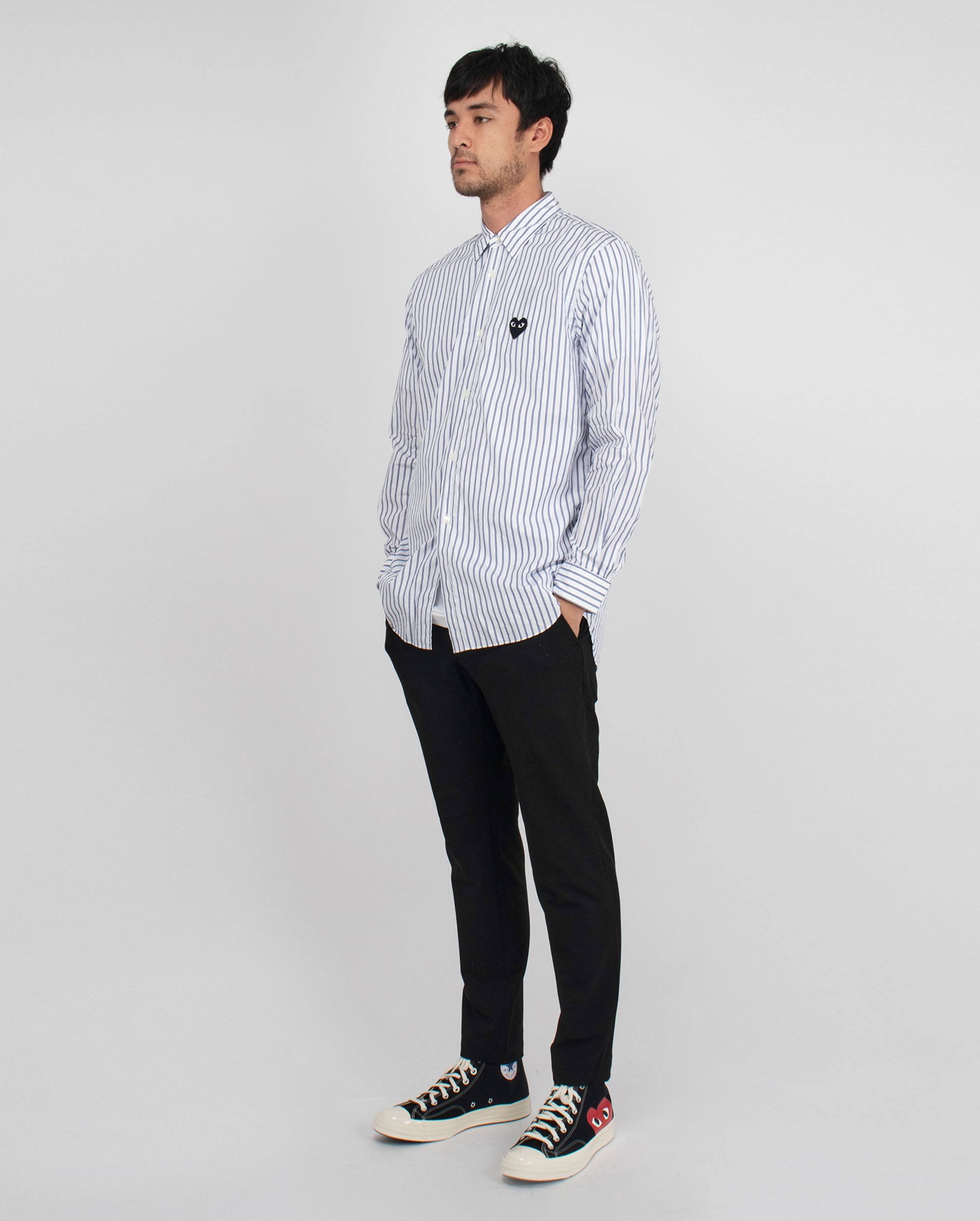 B020 BLACK HEART STRIPE SHIRT / BLUE BLACK STRIPE