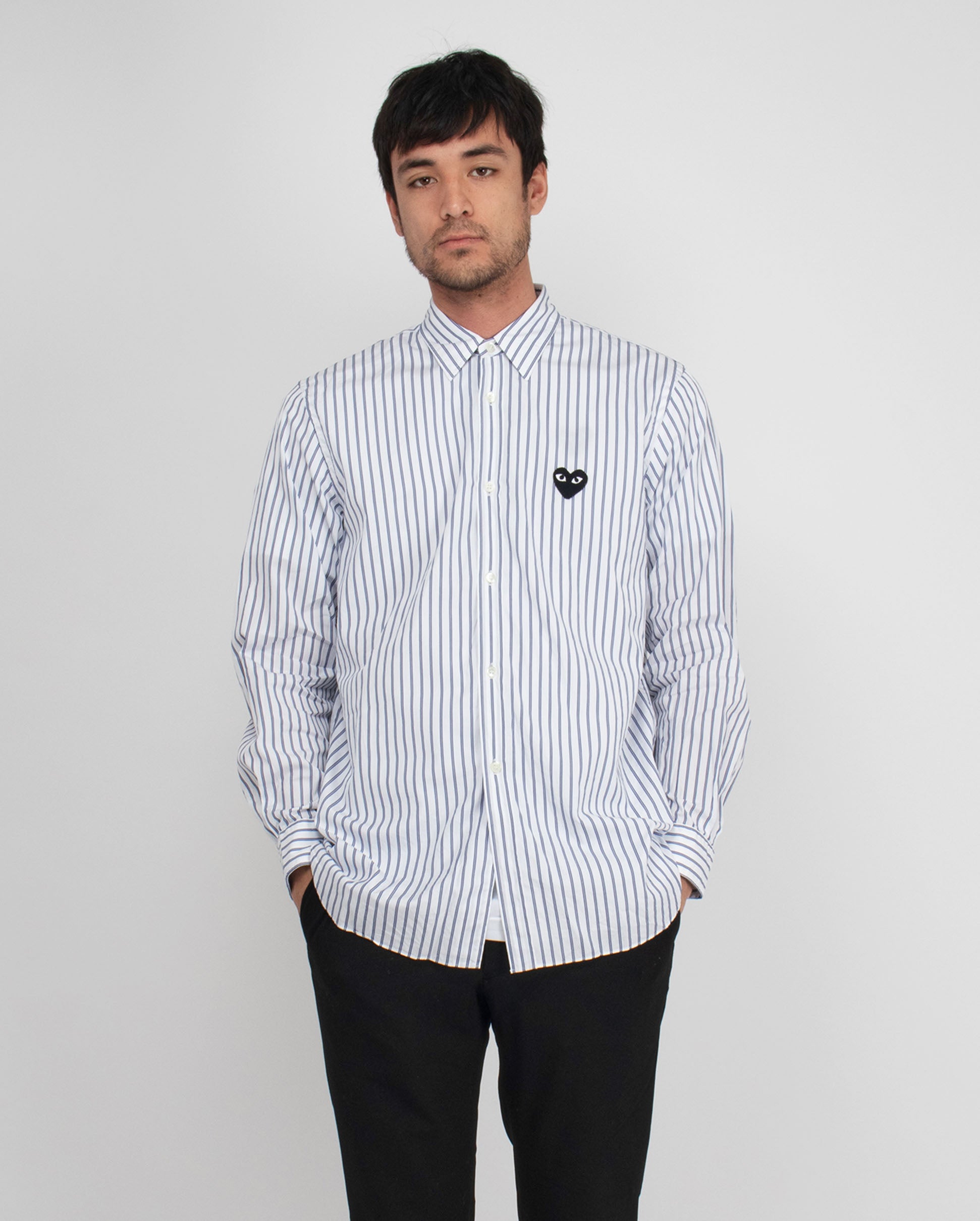 B020 BLACK HEART STRIPE SHIRT / BLUE BLACK STRIPE