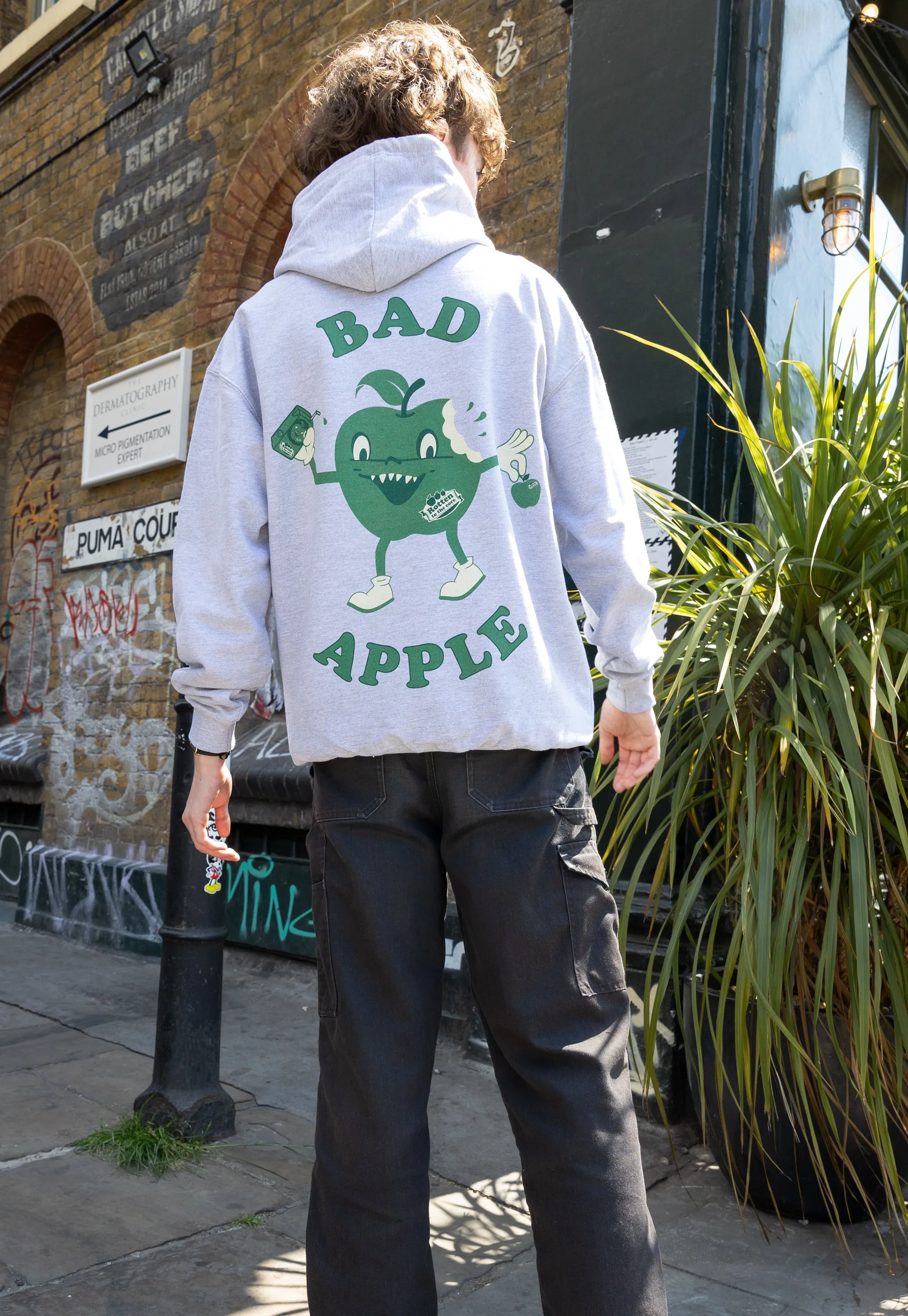 Bad Apple Graphic Hoodie In Grey