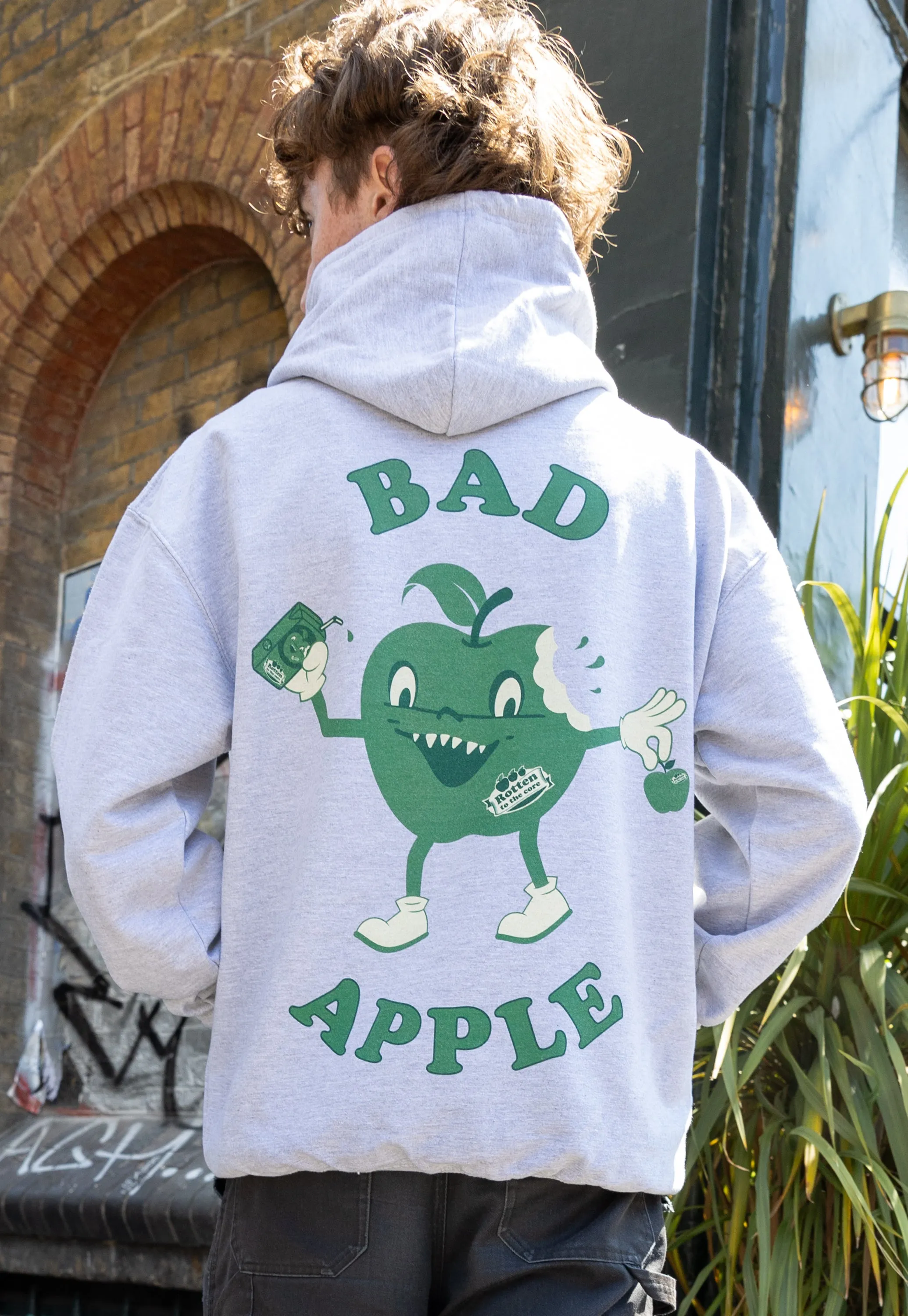 Bad Apple Graphic Hoodie In Grey