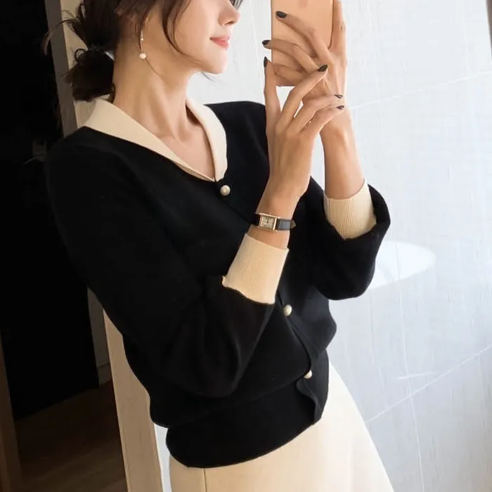 BADDIARY  |Casual Style Bi-color Long Sleeves Plain Office Style