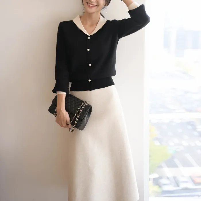 BADDIARY  |Casual Style Bi-color Long Sleeves Plain Office Style