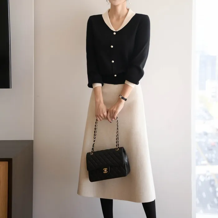 BADDIARY  |Casual Style Bi-color Long Sleeves Plain Office Style