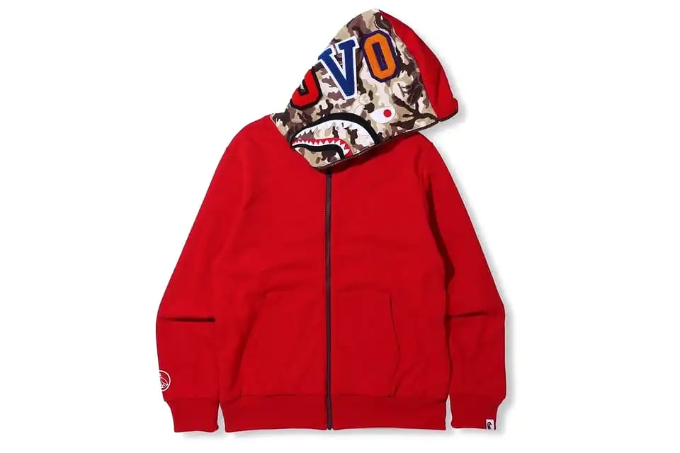 BAPE X OVO REVERSIBLE FULL ZIP HOODIE RED