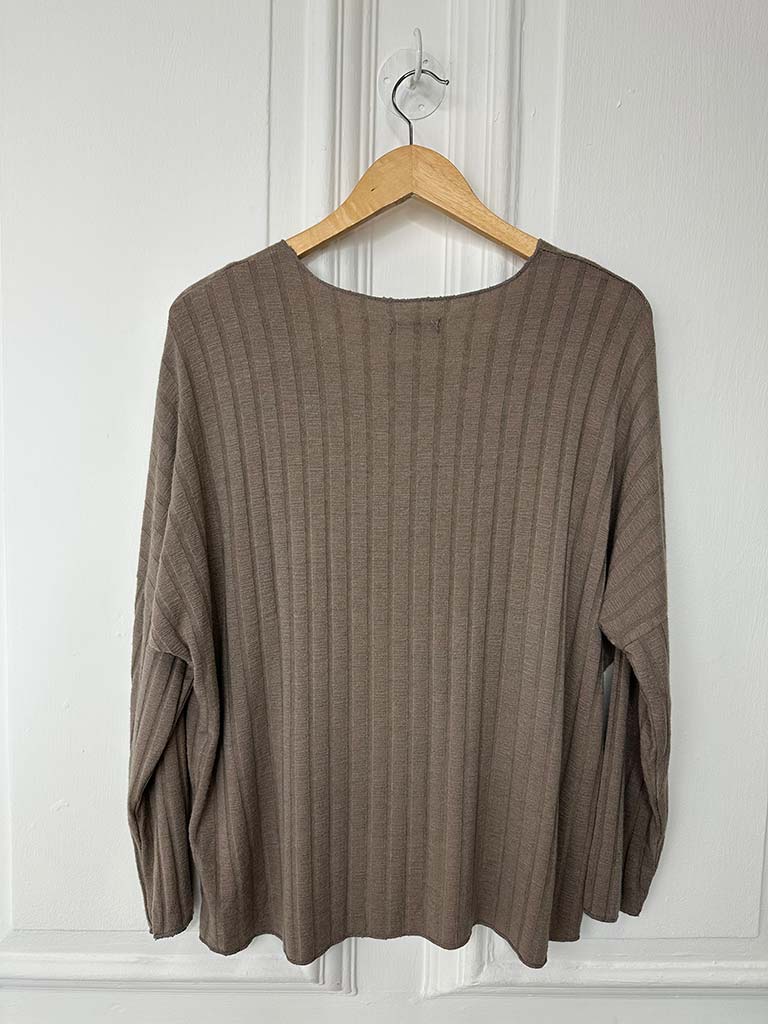 Basic V-Neck Stripe Knit - Mocha