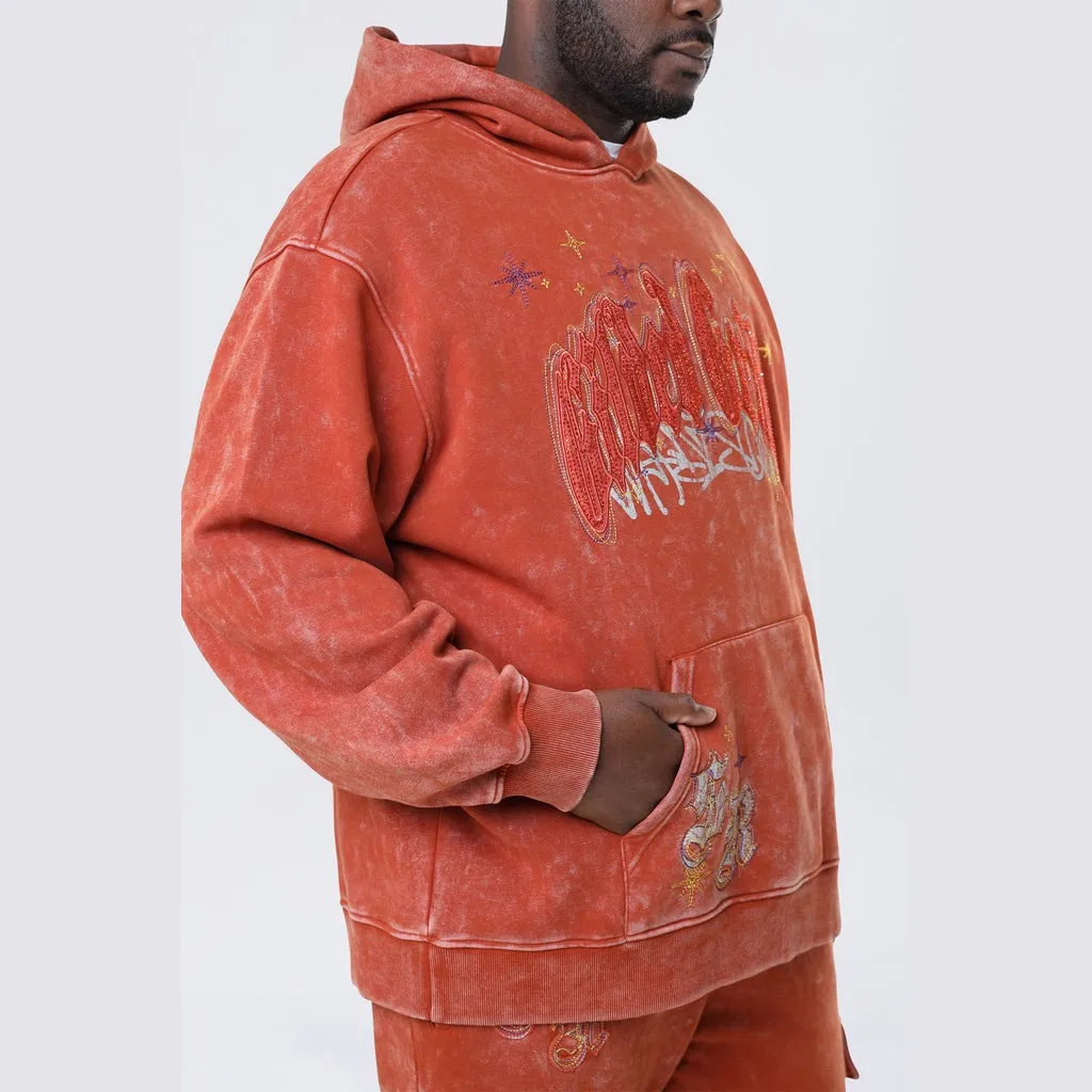 Big and Tall - Dropped Shoulder Rhinestone Dystopia Hoodie - Picante