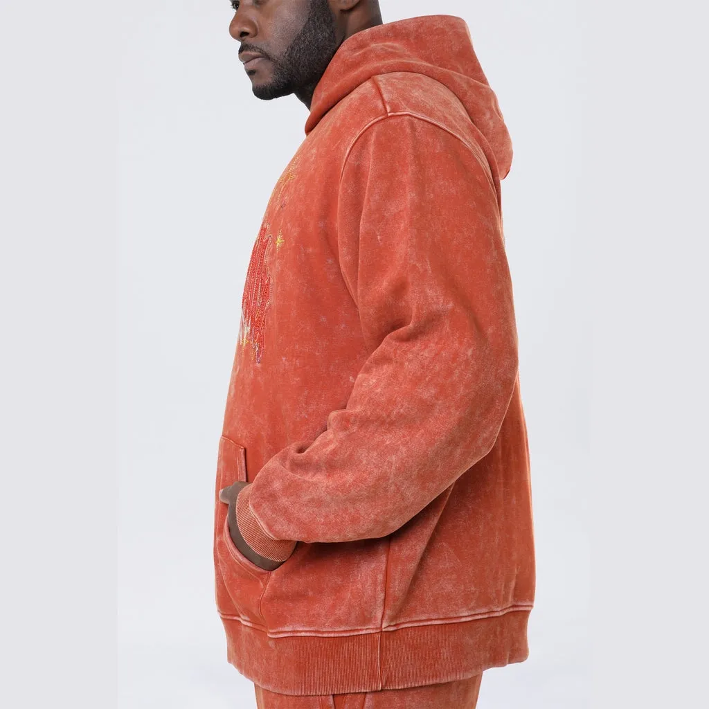 Big and Tall - Dropped Shoulder Rhinestone Dystopia Hoodie - Picante