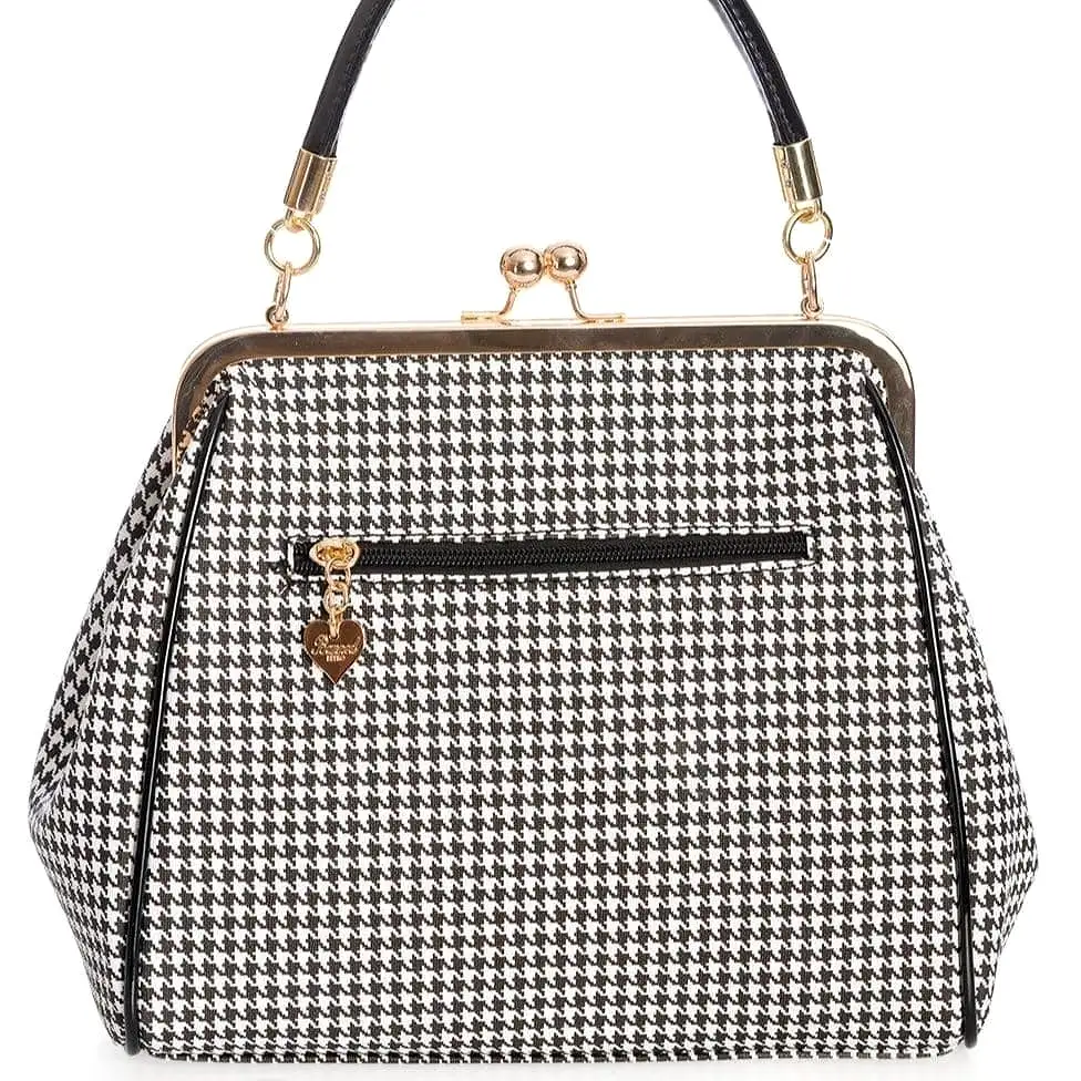 Black Vintage Houndstooth Check Retro Patent Handbag