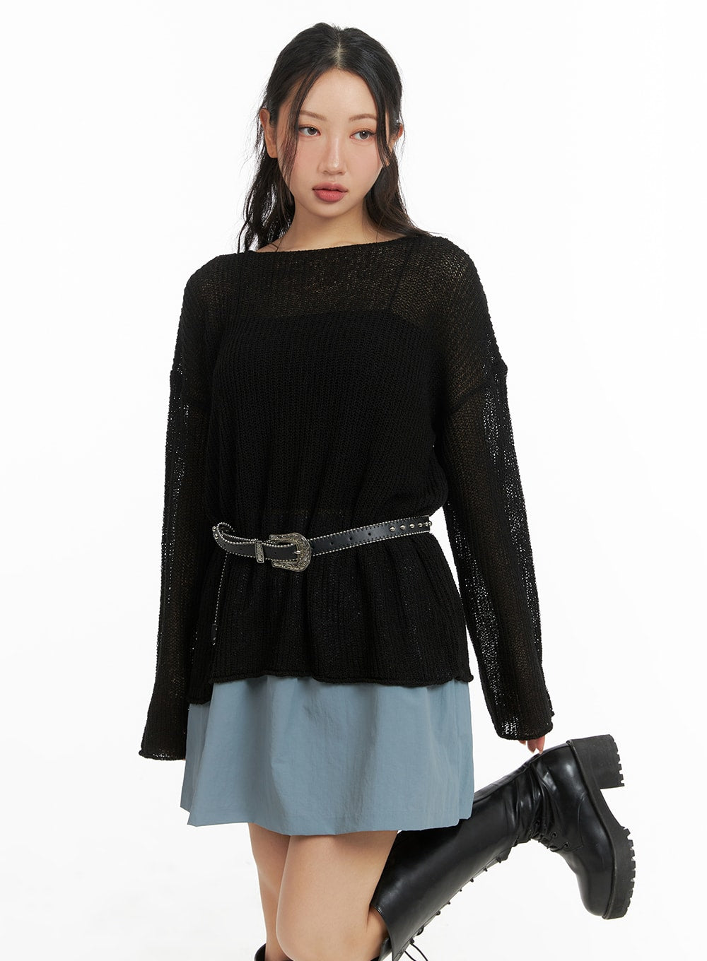 Boat Neck Sheer Knit Top CM426