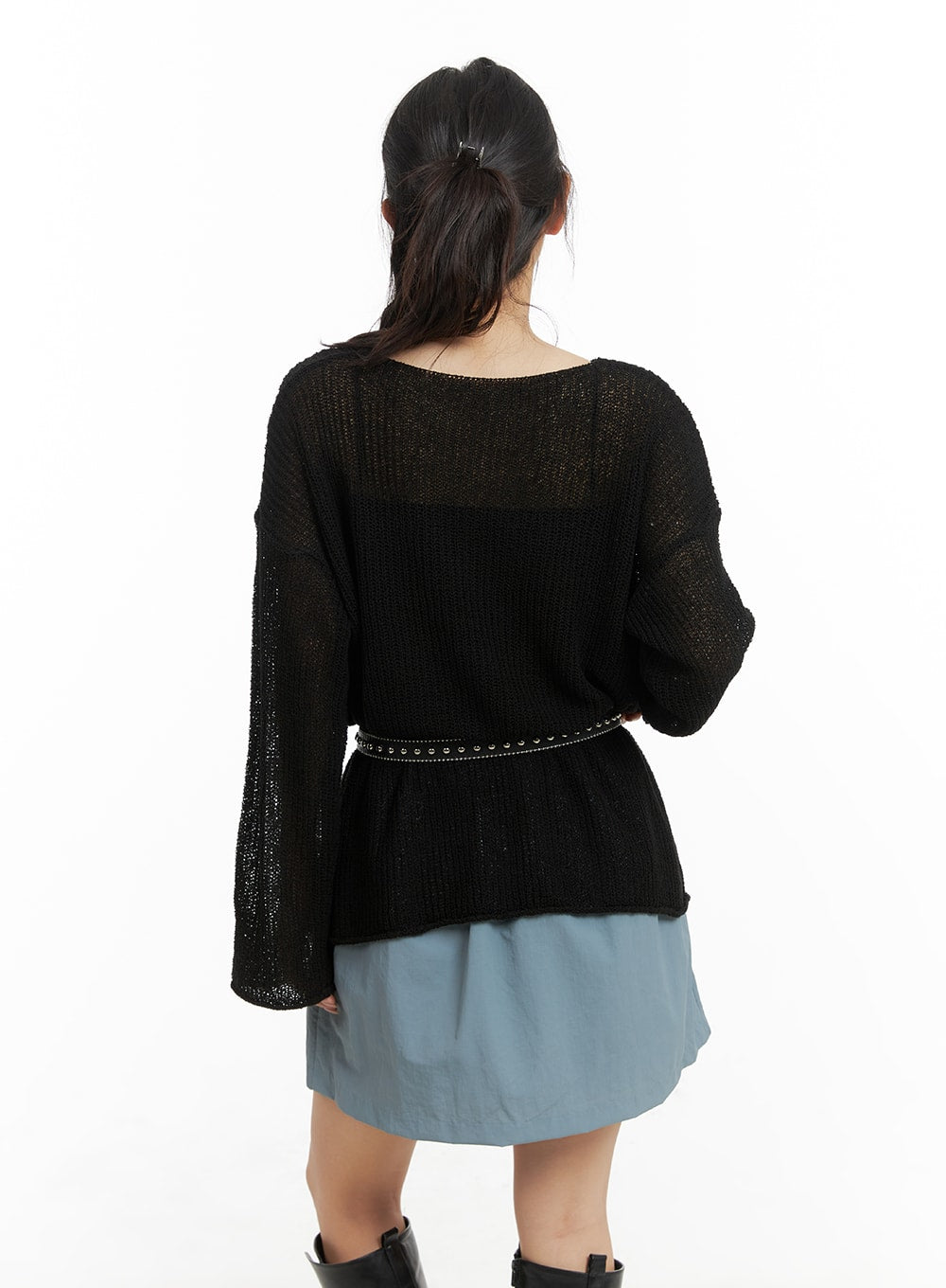 Boat Neck Sheer Knit Top CM426