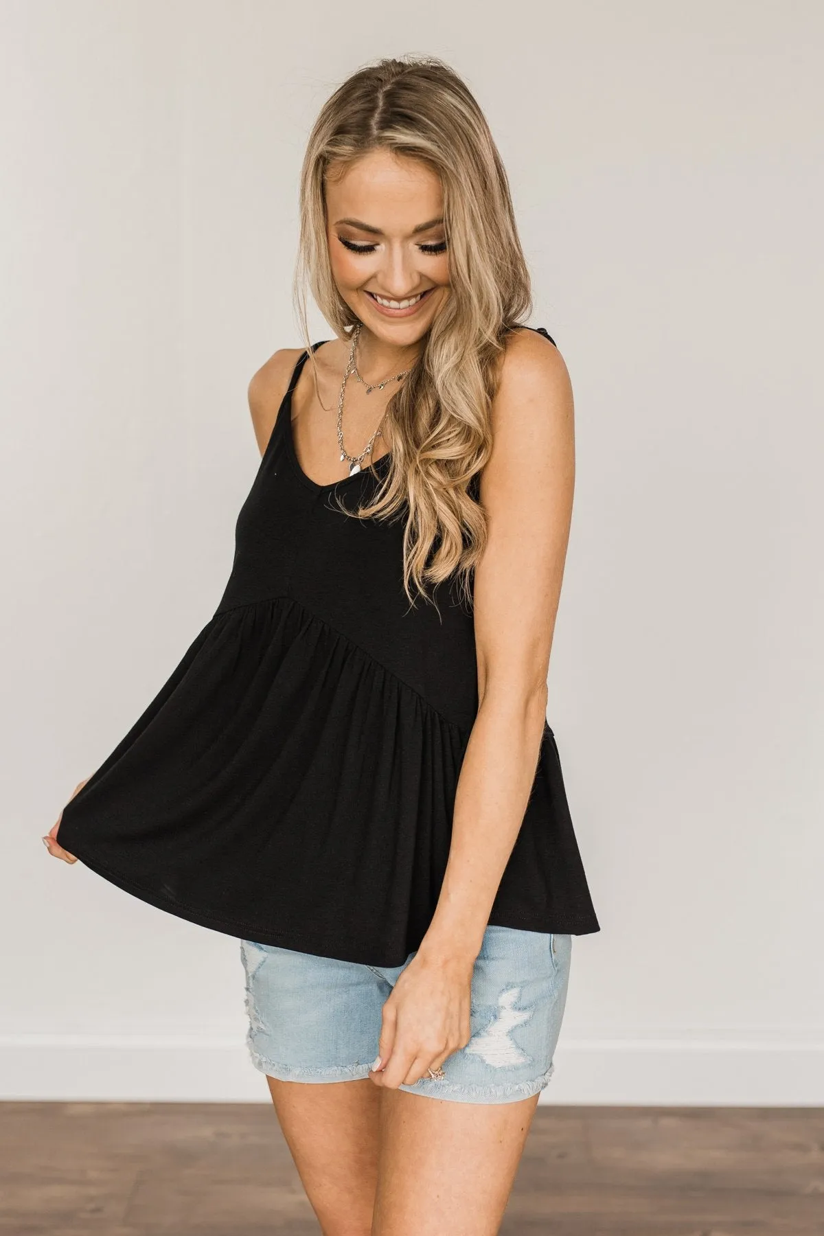 Bright As The Moon Babydoll Tank Top- Black