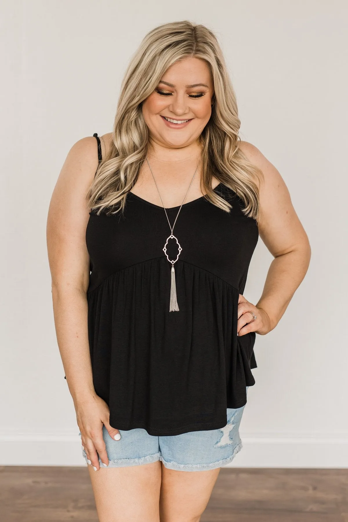 Bright As The Moon Babydoll Tank Top- Black