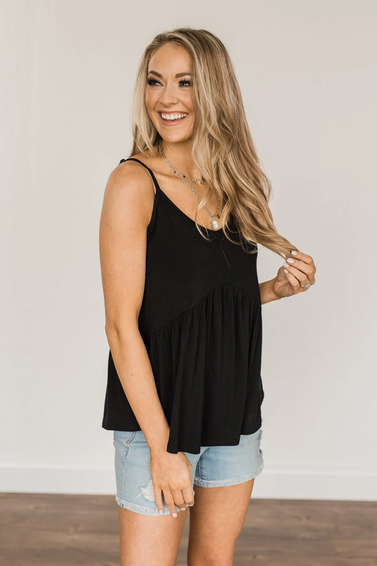 Bright As The Moon Babydoll Tank Top- Black