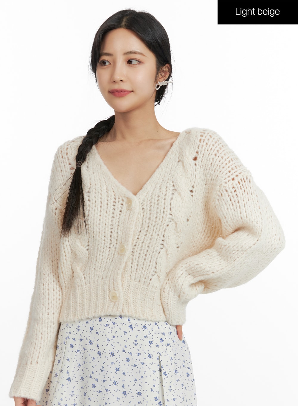 Cable Knit Solid Cardigan OF416