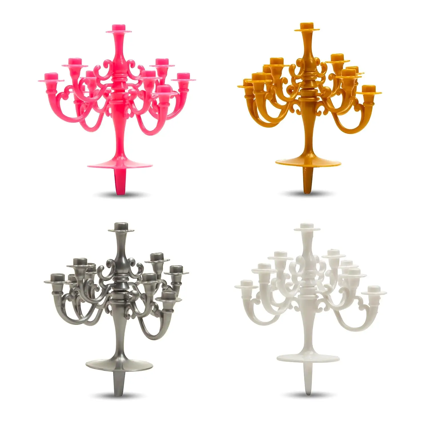 Candelabra Cake Topper with 9 Multi-Color Candle - (four colors)