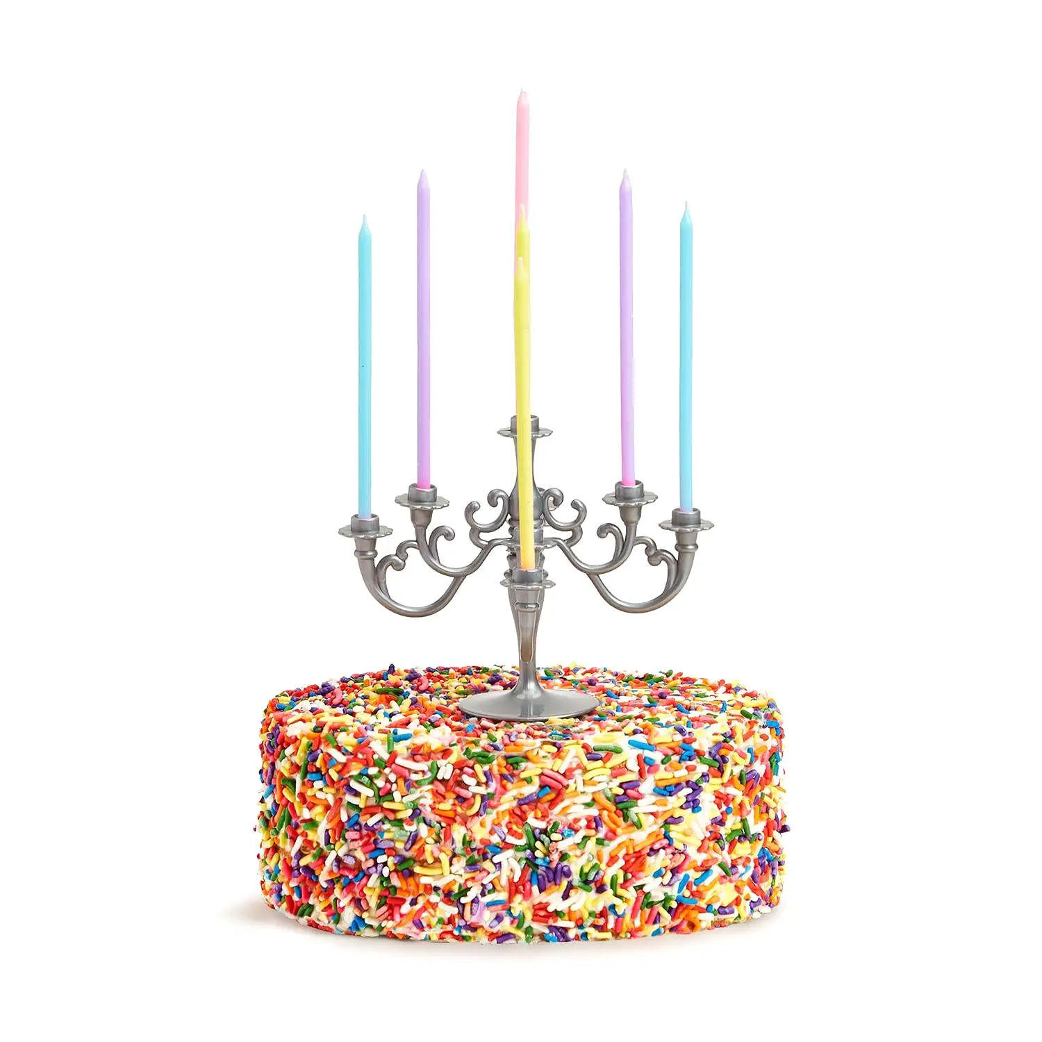 Candelabra Cake Topper with 9 Multi-Color Candle - (four colors)