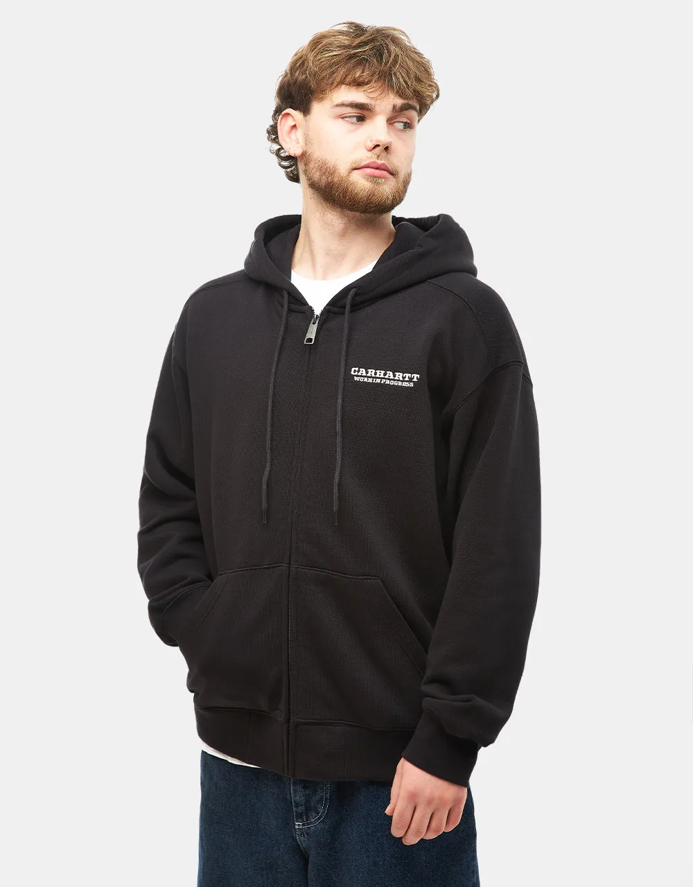 Carhartt WIP Runaway Zip Hoodie - Black/Wax Stone Washed