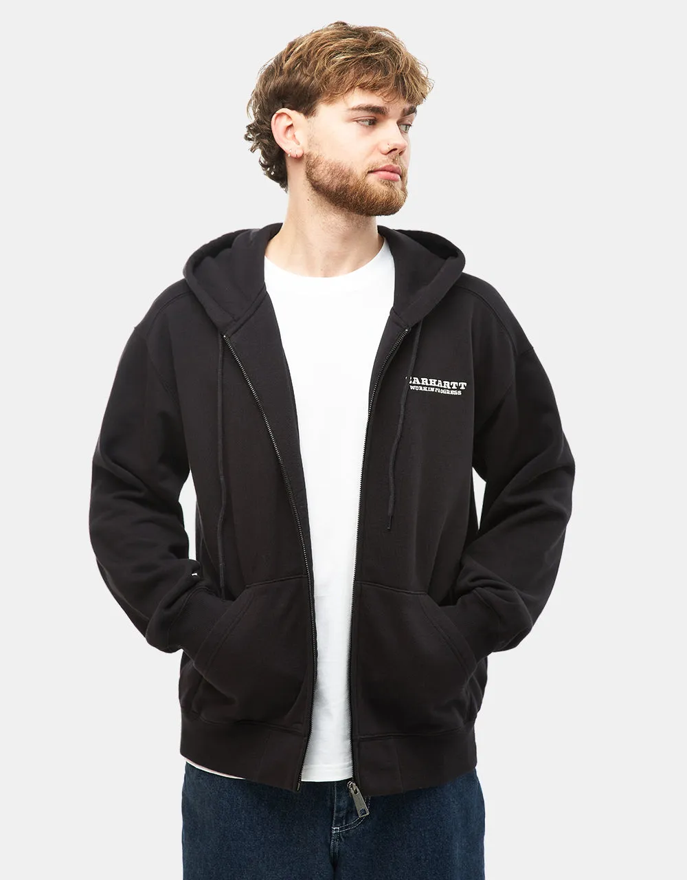 Carhartt WIP Runaway Zip Hoodie - Black/Wax Stone Washed