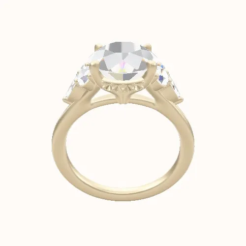 Cathedral Band with Marquise & Round Sidestone Trio Engagement Ring With Front set gallery Head