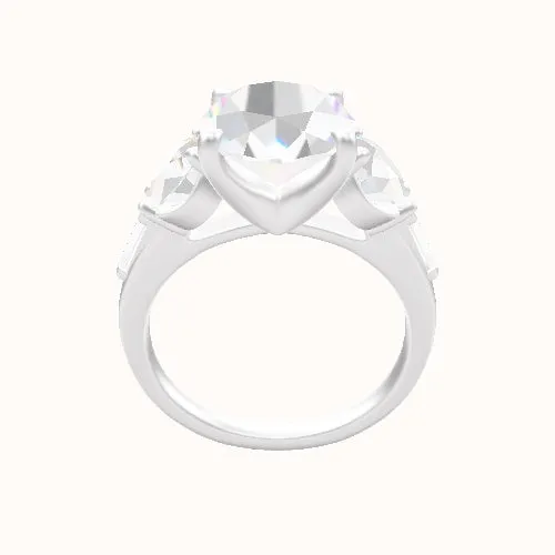 Cathedral Band with Round & Tapered Baguette Sidestones Engagement Ring With Four Prong Head