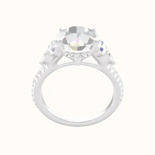 Cathedral Diamond Band with Marquise & Round Sidestone Trio Engagement Ring With Front set gallery Head