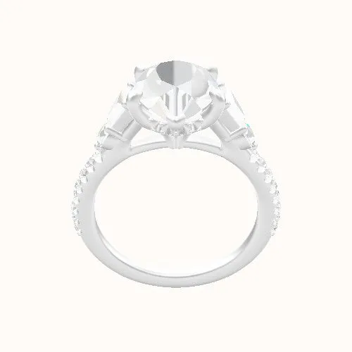 Cathedral Diamond Band with Trapezoid & Round Sidestones Engagement Ring With Front set gallery Head