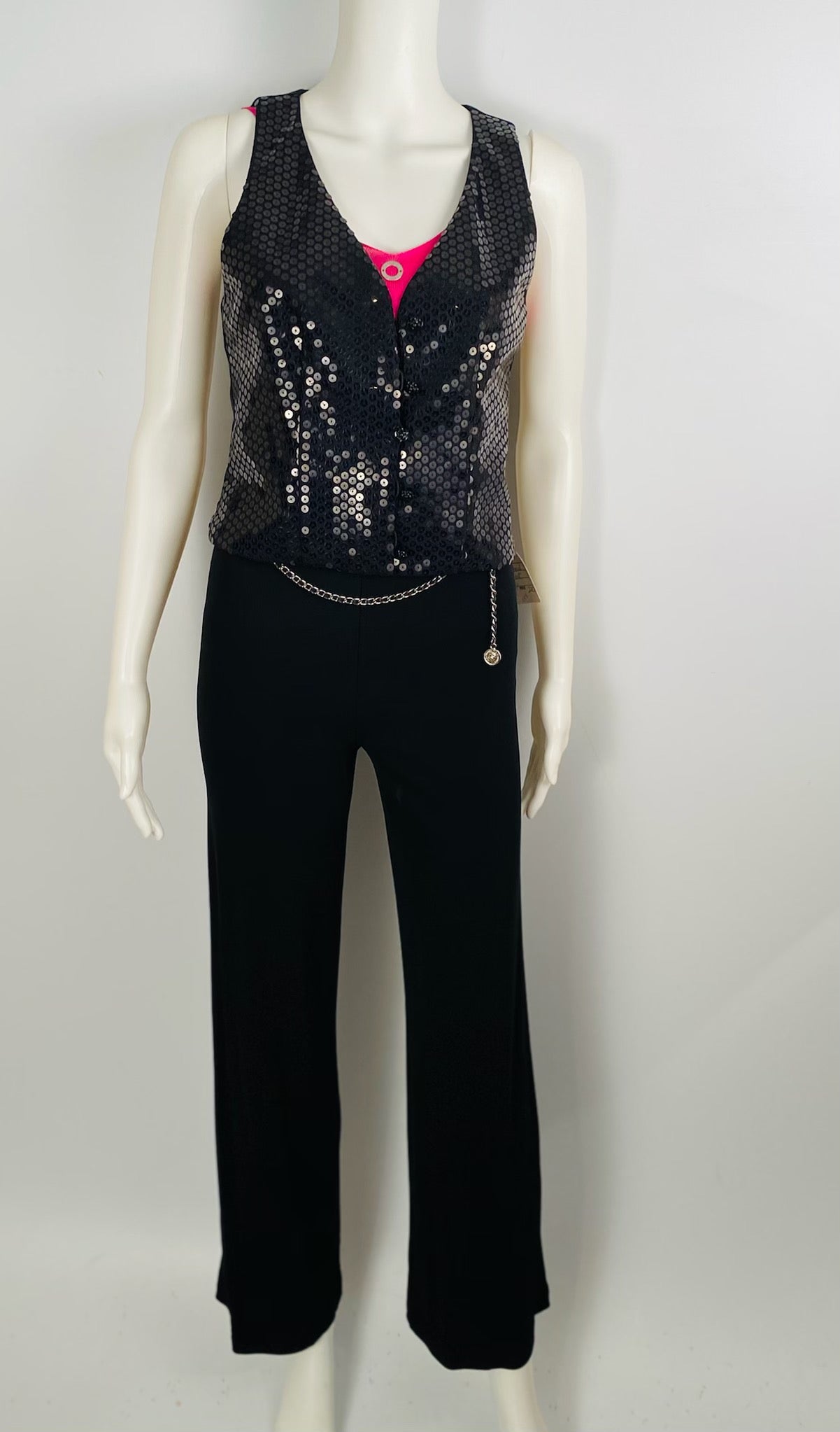 Chanel 03C 2003 Cruise Resort Silk Charmeuse Vest with black sequins FR 42