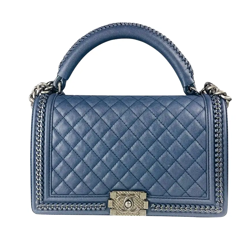 CHANEL - Boy bag large blue CHAIN with handle