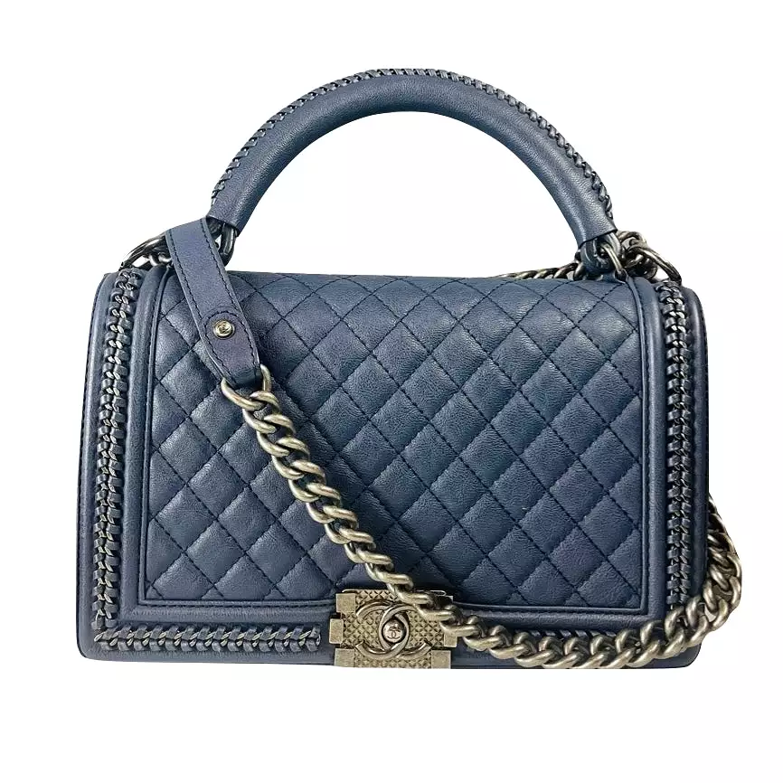 CHANEL - Boy bag large blue CHAIN with handle