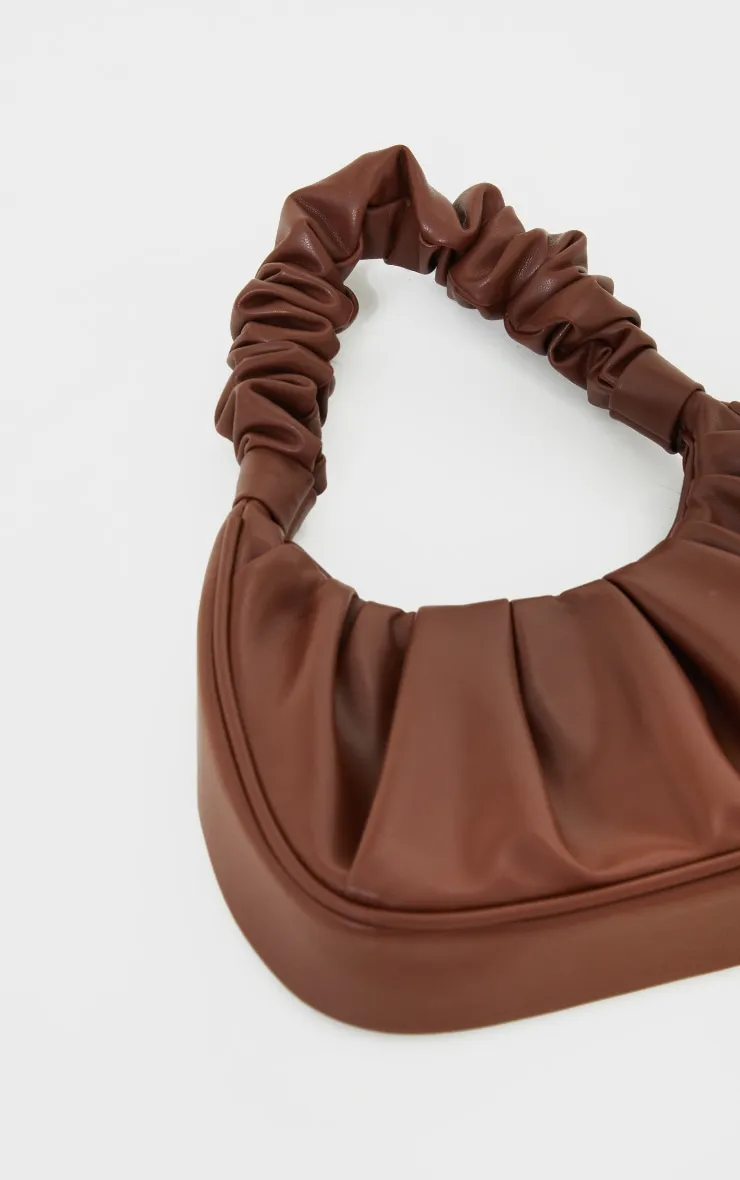 Chocolate Extreme Ruched Handle Shoulder Bag