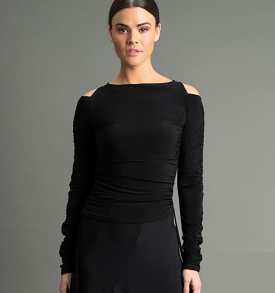 Chrisanne Clover Olivia Black Cold Shoulder Practice Top with Rouching, Adjustable Ties, and Keyhole Back PRA 1051 in Stock