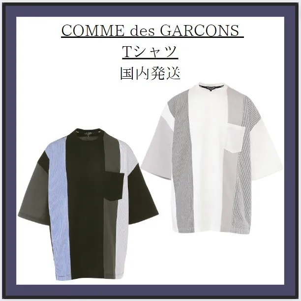 COMME des GARCONS  |Blended Fabrics U-Neck Bi-color Short Sleeves Designers