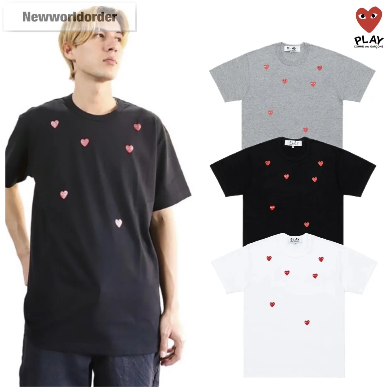 COMME des GARCONS  |Crew Neck Heart Unisex Street Style Cotton Short Sleeves