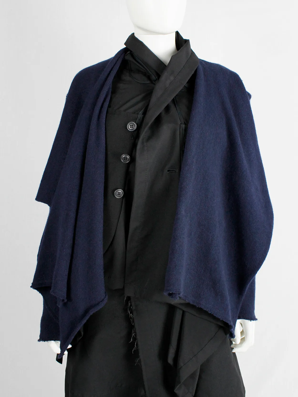 Comme des Garçons dark blue knit bolero with tied knot front closure — fall 2003