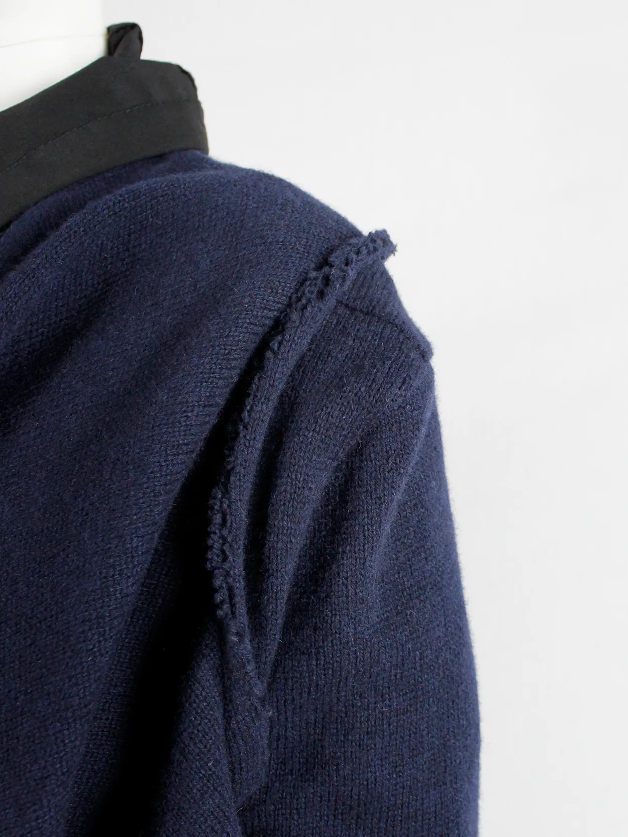 Comme des Garçons dark blue knit bolero with tied knot front closure — fall 2003