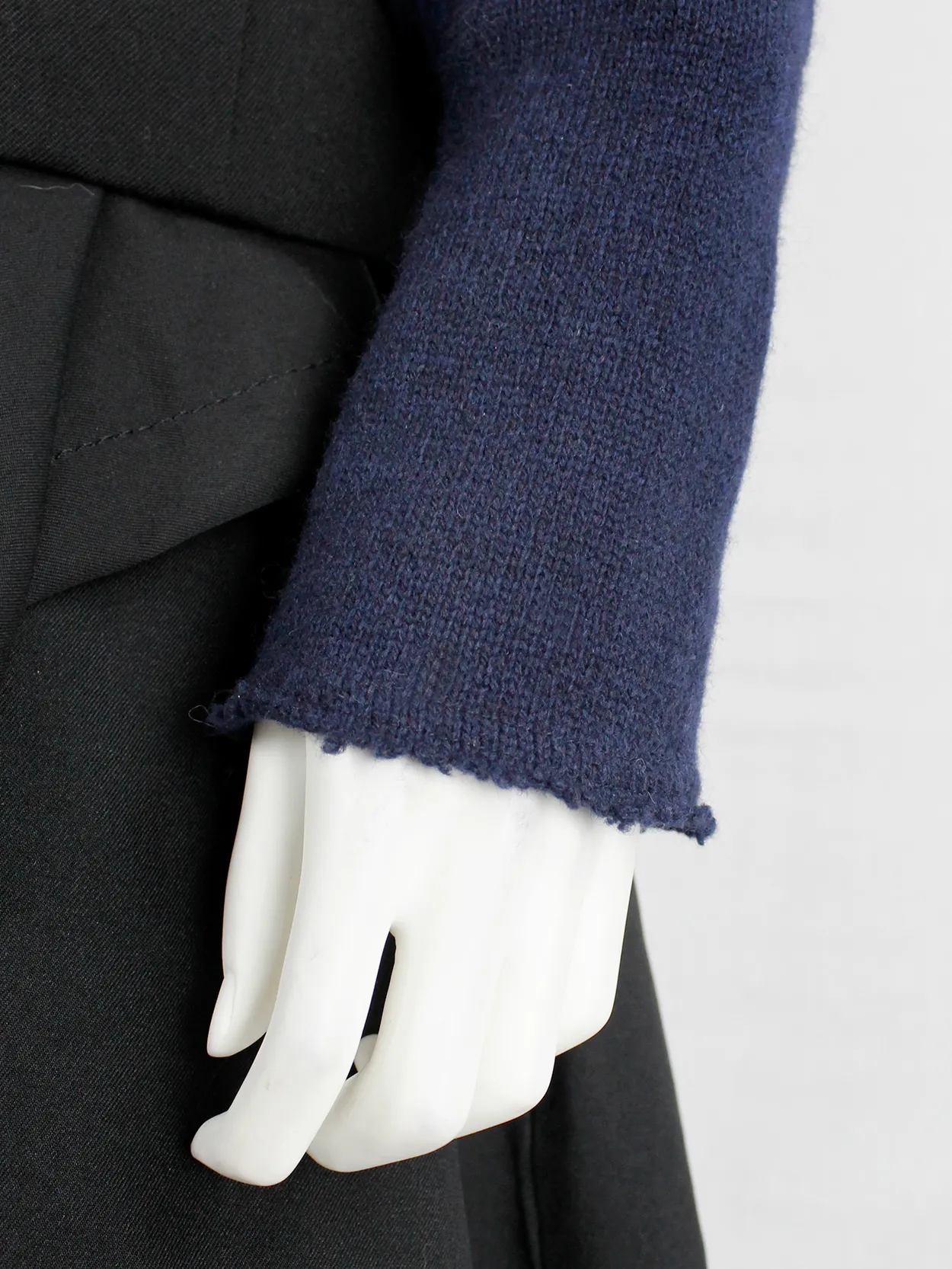 Comme des Garçons dark blue knit bolero with tied knot front closure — fall 2003