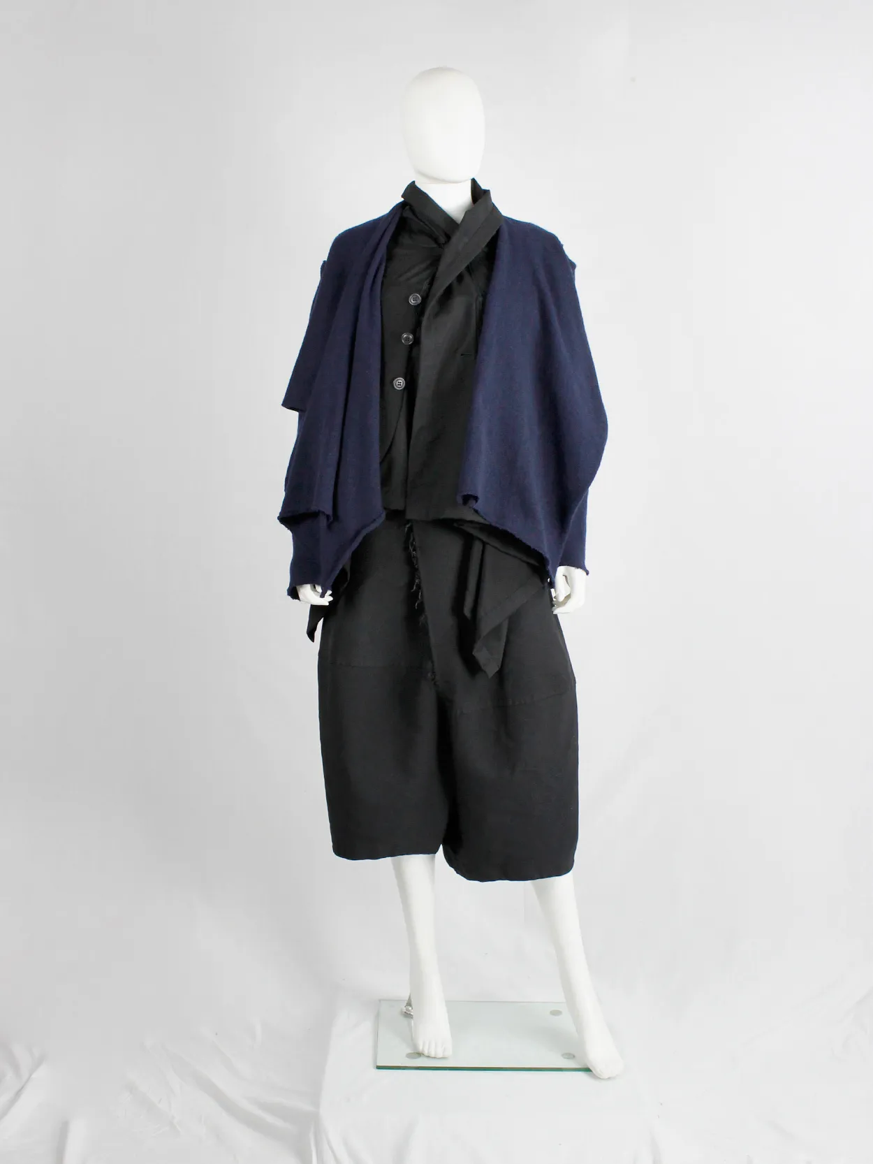 Comme des Garçons dark blue knit bolero with tied knot front closure — fall 2003