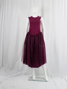 Comme des Garçons purple dress with triple layered skirt attached to the front — spring 1999