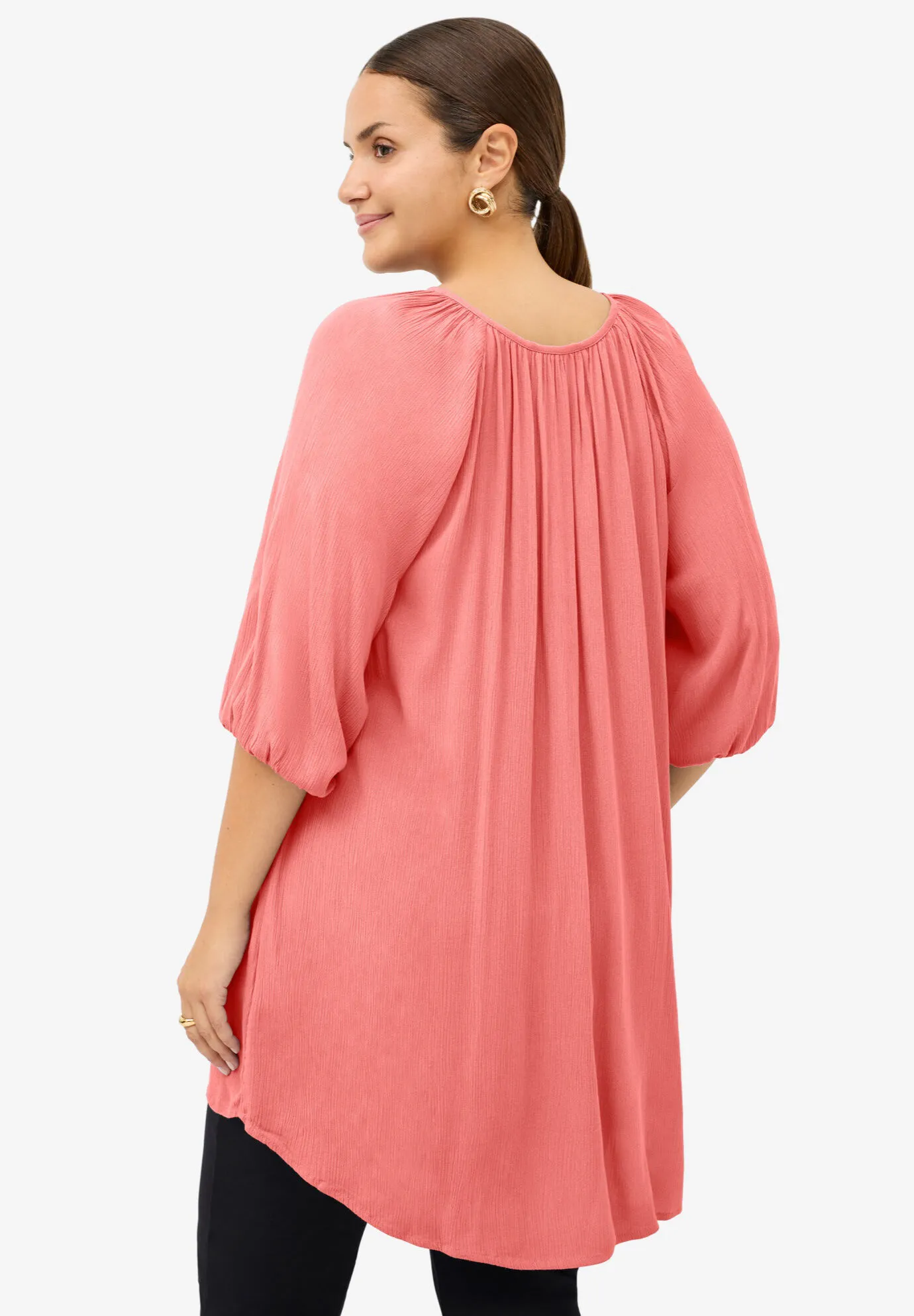 Crinkle Tunic With Keyhole Neckline