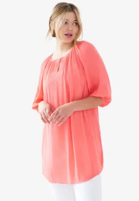 Crinkle Tunic With Keyhole Neckline