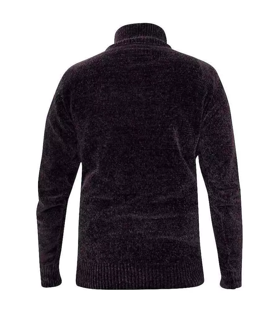 D555 Mens Chenille Knit Funnel Neck Quarter Zip Jumper (BRANSON)