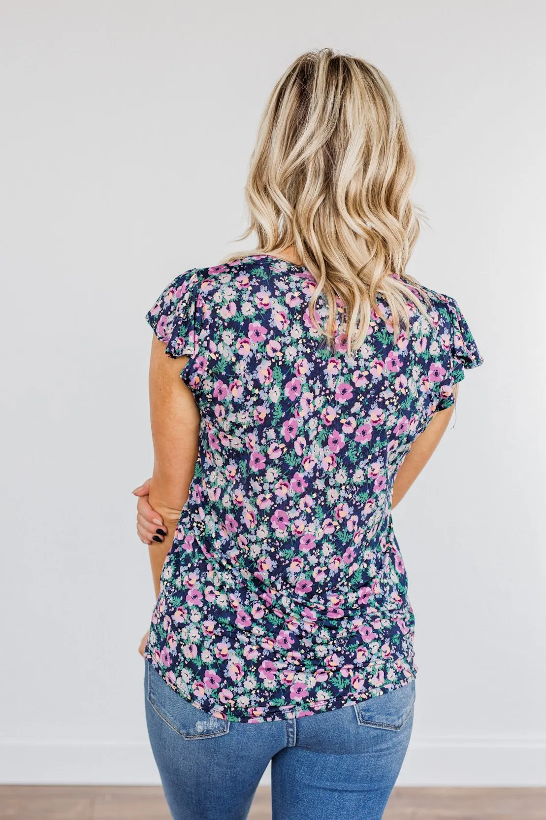 Dance Through The Petals Floral Top- Navy