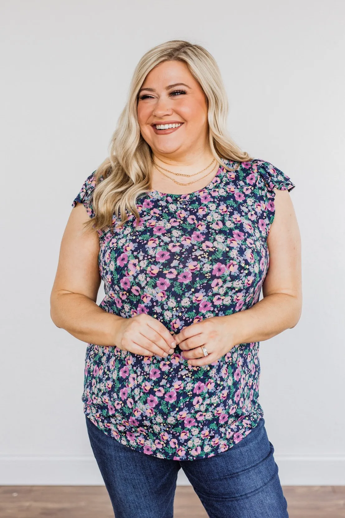 Dance Through The Petals Floral Top- Navy