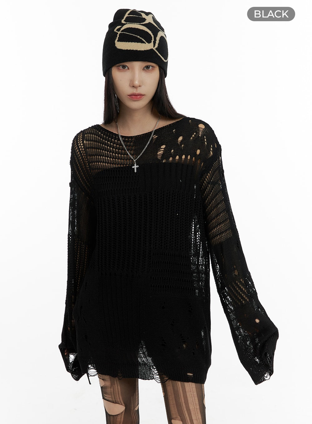 Dark Grunge Damaged Mesh Knit Top CF428