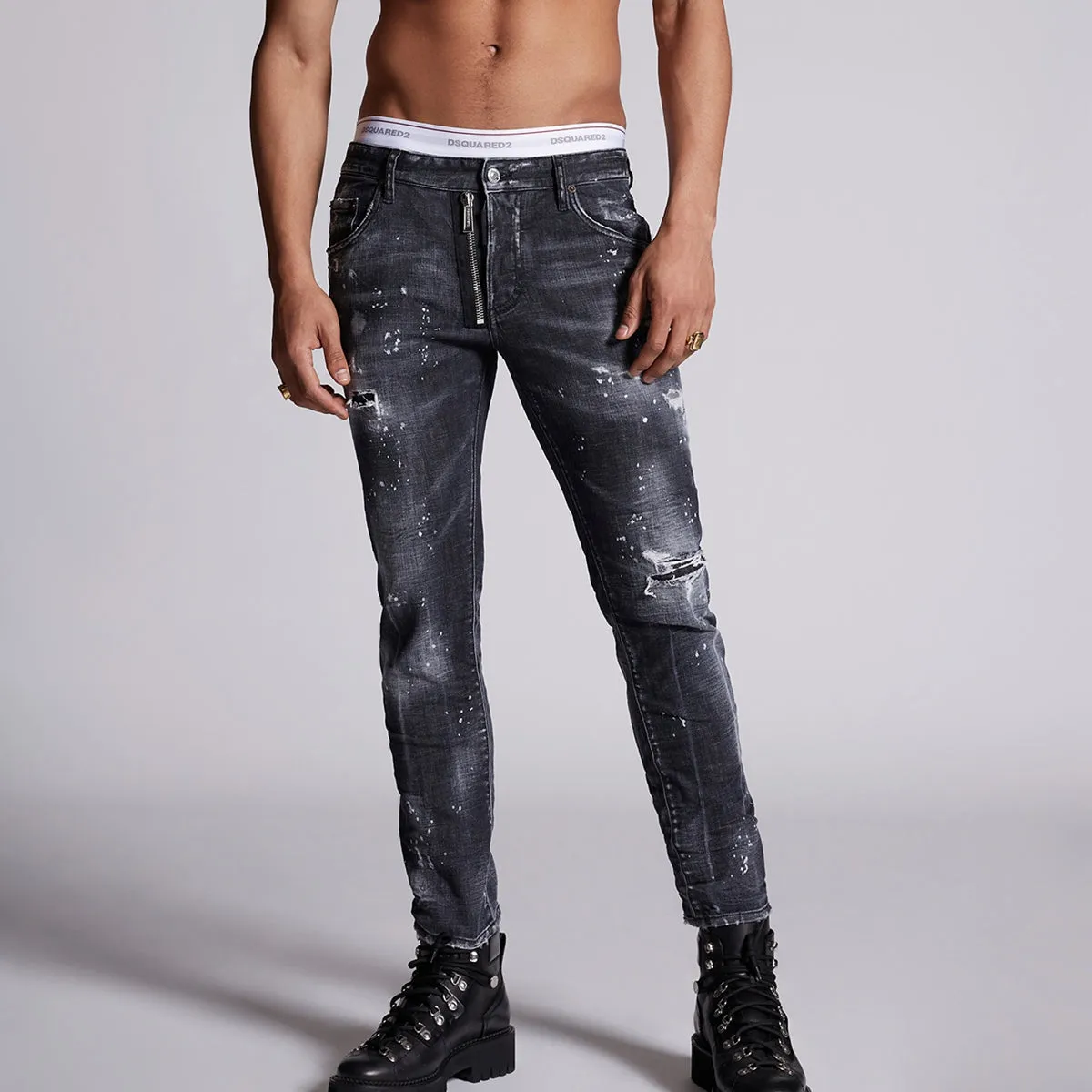 DSQUARED2 - Black Powder Zip Wash Skater Jeans in Grey