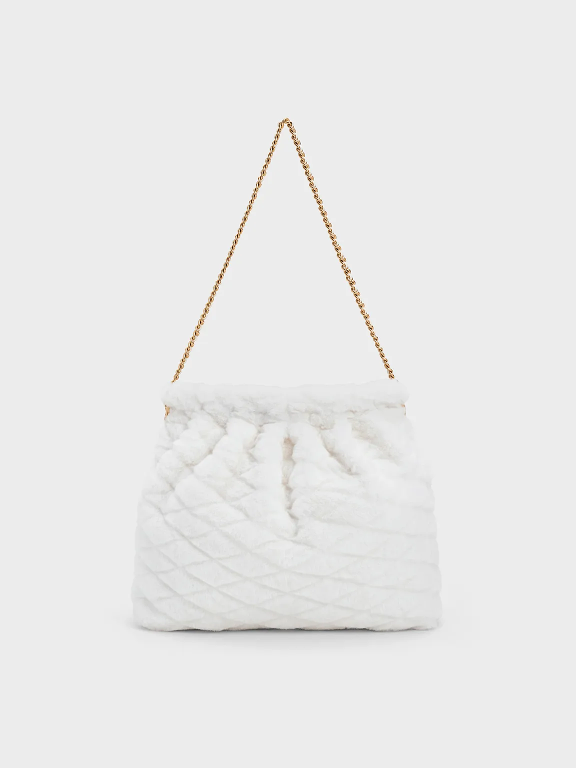 Duo Furry Chain-Handle Hobo Bag - White