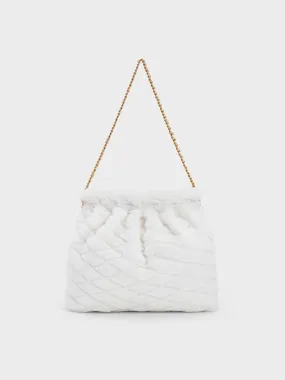 Duo Furry Chain-Handle Hobo Bag - White