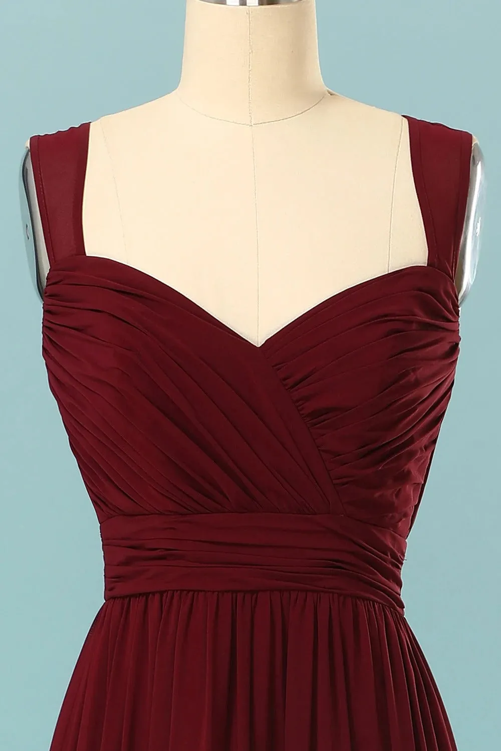 Elegant Pleated Burgundy Bridesmaid Dress with Keyhole