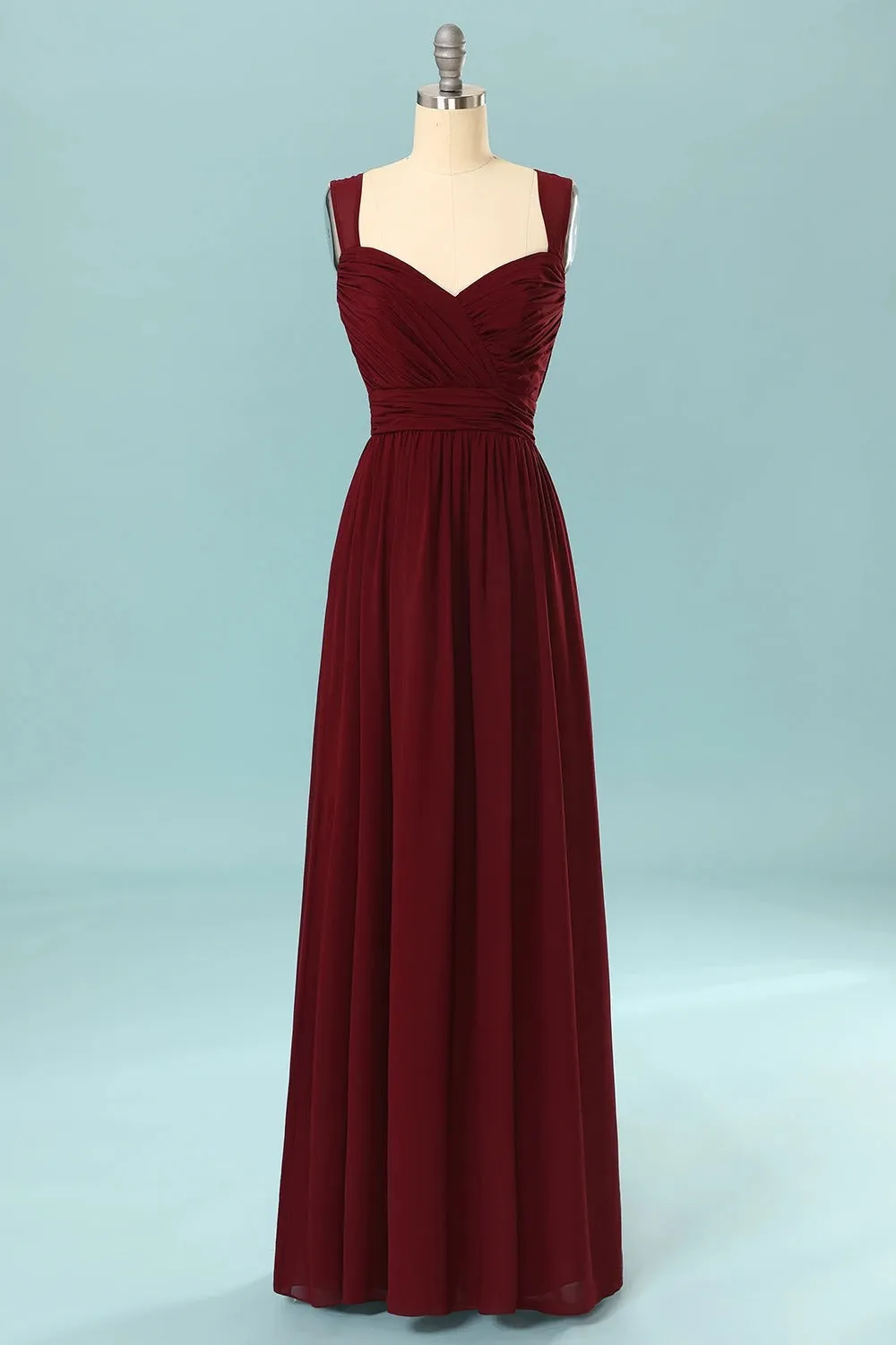 Elegant Pleated Burgundy Bridesmaid Dress with Keyhole