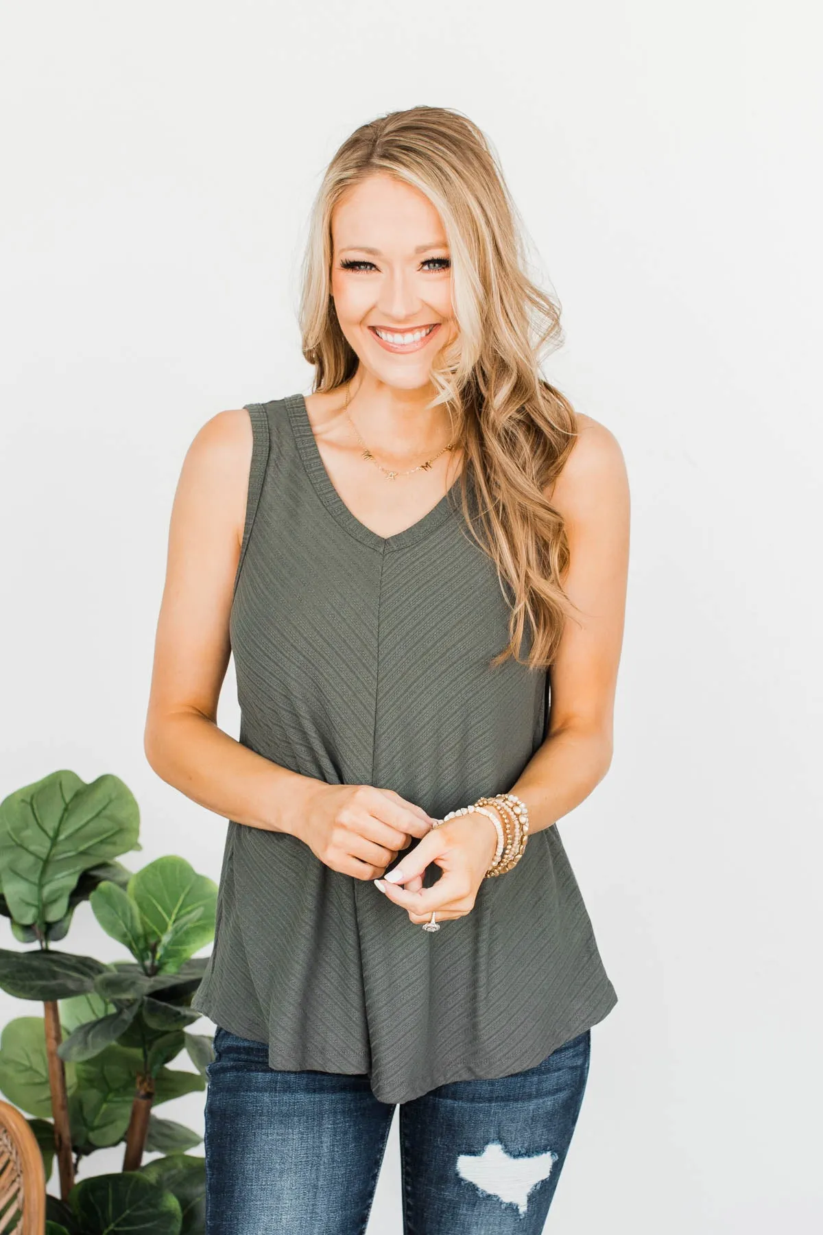 Envy Me Knit Tank Top- Dark Sage